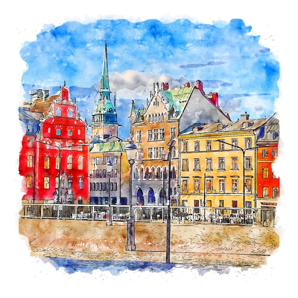 Stockholm Sweden Watercolor sketch hand drawn illustration vector