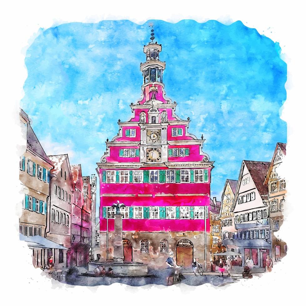 Esslingen Germany Watercolor sketch hand drawn illustration vector