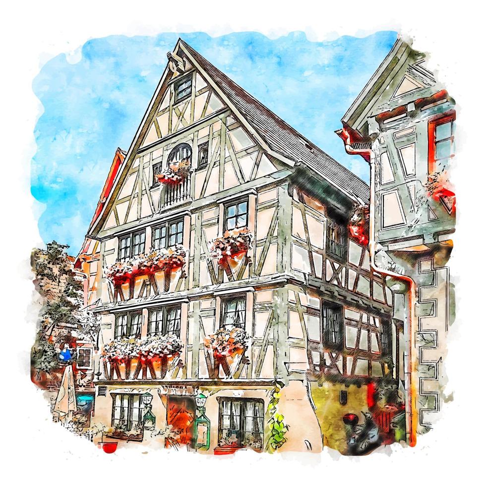 Besigheim Germany Watercolor sketch hand drawn illustration vector