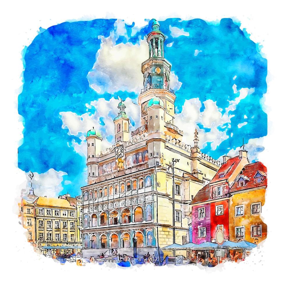 Miasto Poznan Poland Watercolor sketch hand drawn illustration vector