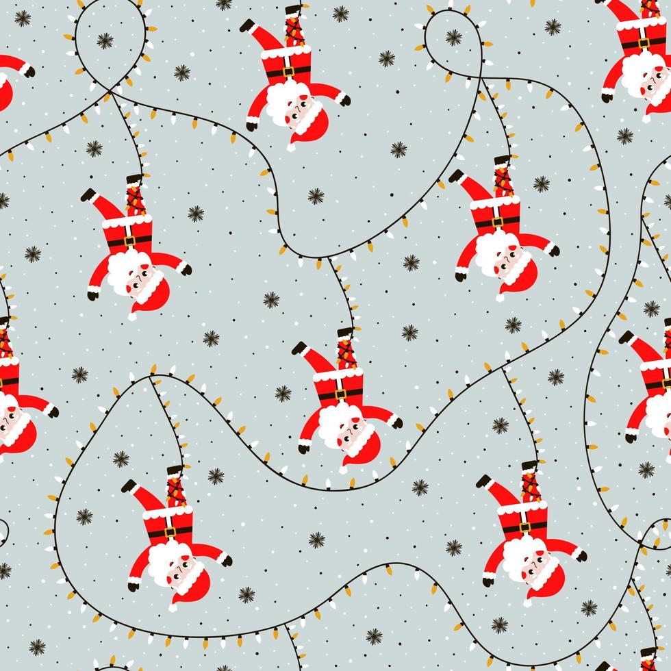 patrón de navidad sin costuras con santa claus y guirnalda de navidad sobre fondo gris para envolver papel o estampado textil, papel tapiz de invierno para niños vector