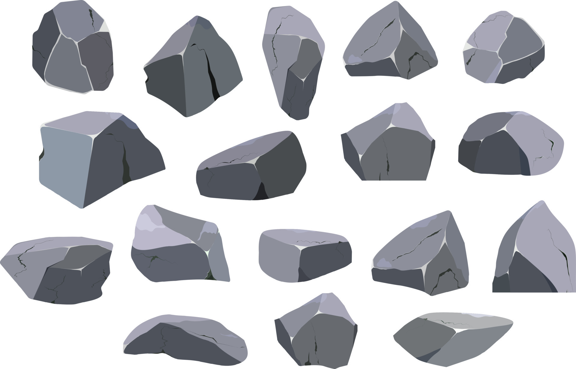 Collection of stones of various shapes and bushes.Coastal pebbles