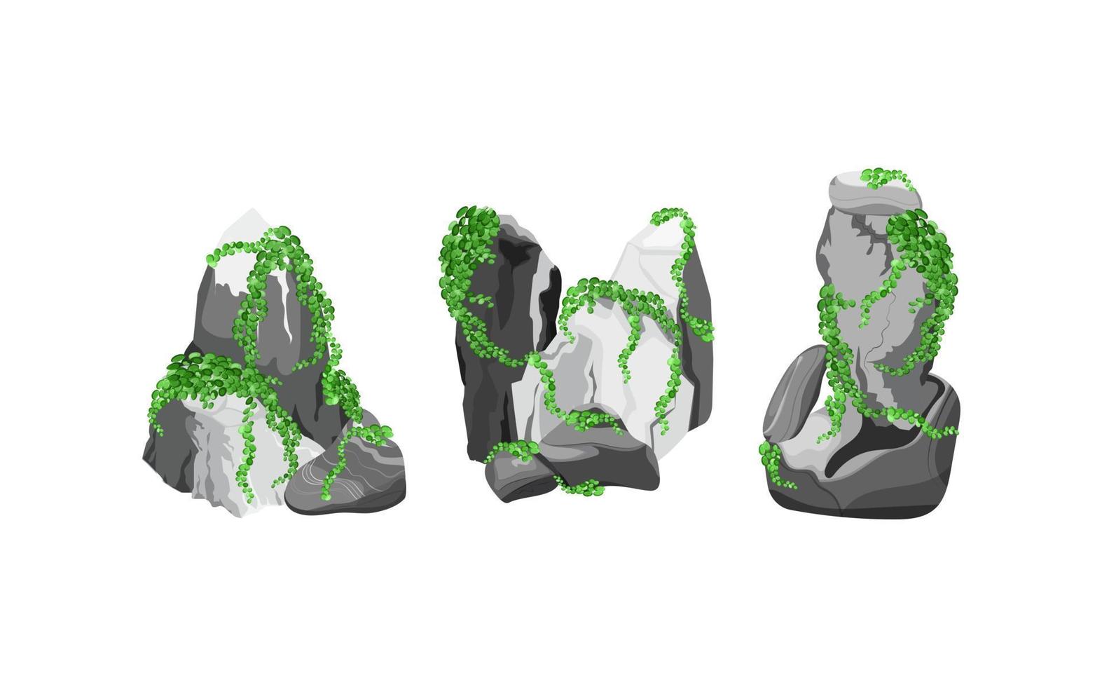 Collection of stones and plants of various shapes.Coastal pebbles,cobblestones,gravel,minerals and geological formations.Rock fragments,boulders and building material. vector