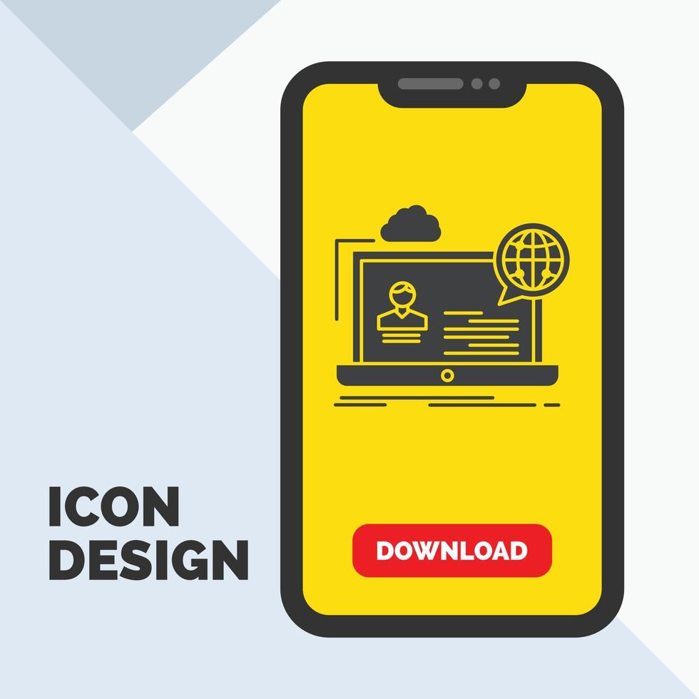 webinar. forum. online. seminar. website Glyph Icon in Mobile for Download Page. Yellow Background vector