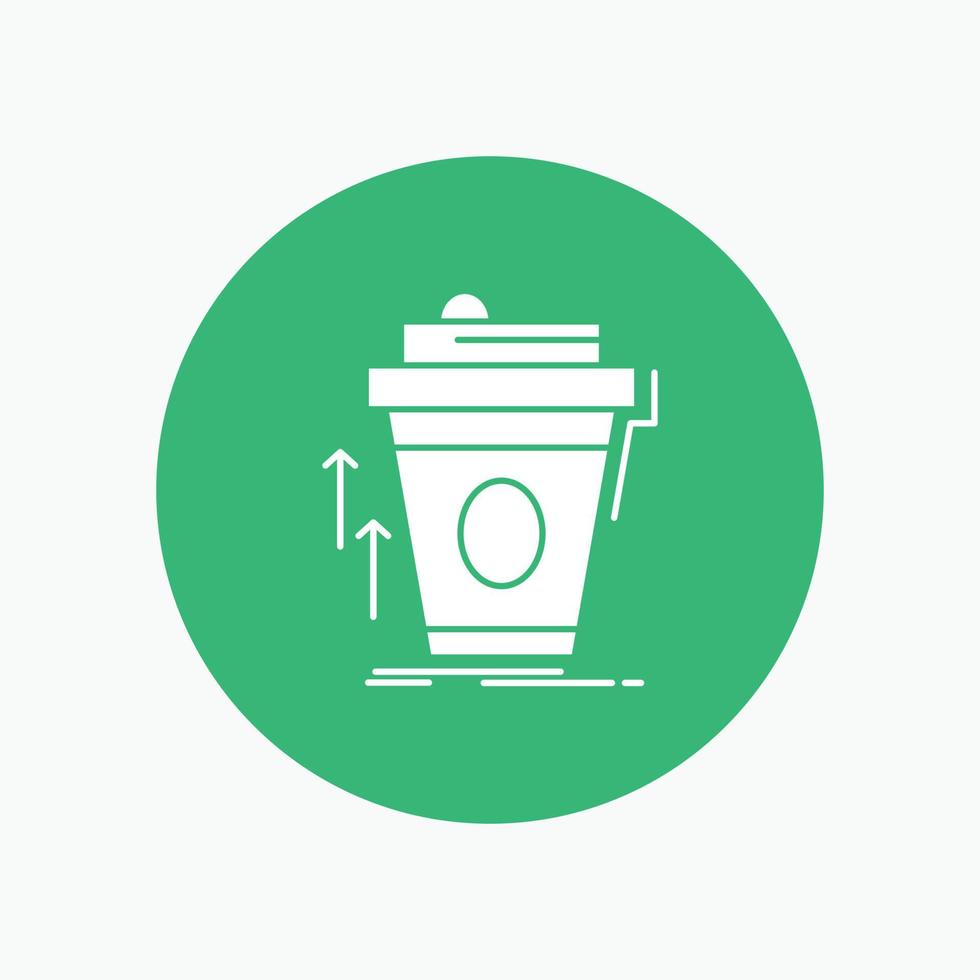 product. promo. coffee. cup. brand marketing White Glyph Icon in Circle. Vector Button illustration