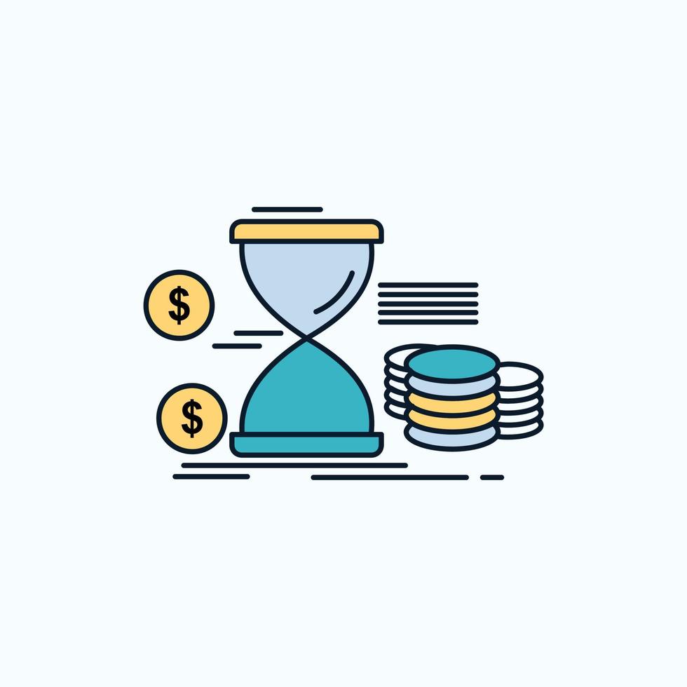 Hourglass. management. money. time. coins Flat Icon. green and Yellow sign and symbols for website and Mobile appliation. vector illustration