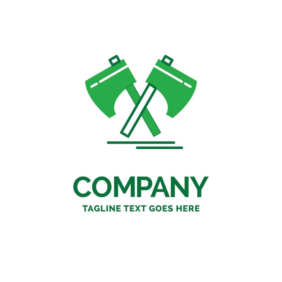 hacha. hacha. herramienta. cortador. plantilla de logotipo de empresa plana vikinga. diseño creativo de marca verde. vector