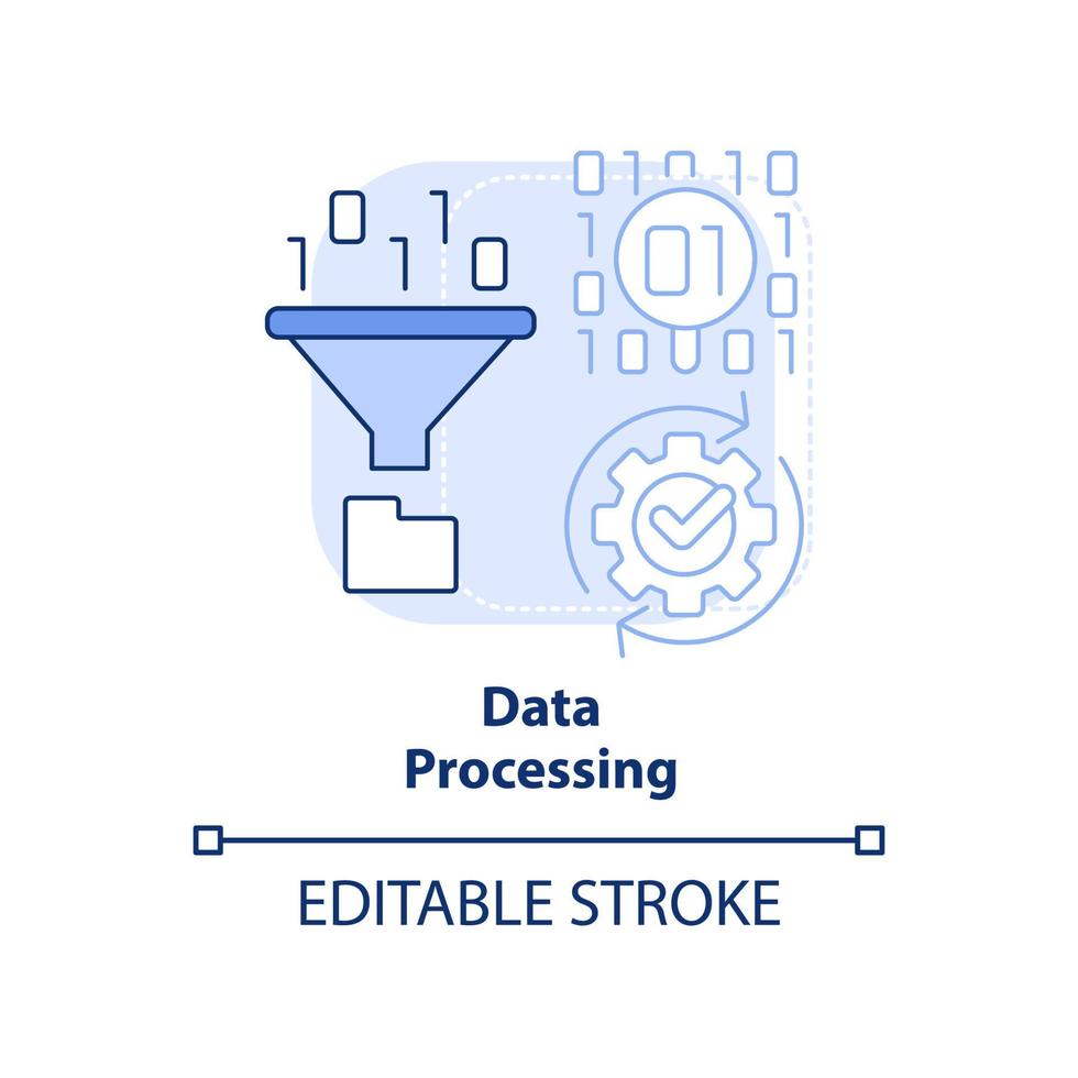 Data processing light blue concept icon. Big data manipulation abstract idea thin line illustration. Generating output. Isolated outline drawing. Editable stroke. vector