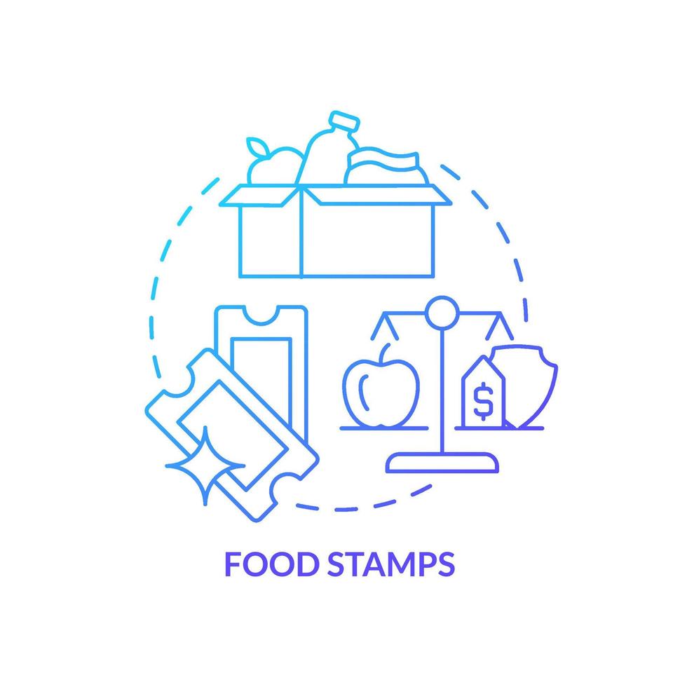 Food stamps blue gradient concept icon. Low income people support. Government benefit and help abstract idea thin line illustration. Isolated outline drawing. vector