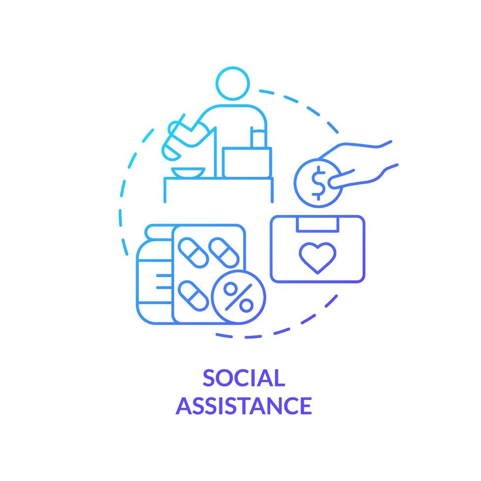 Social assistance blue gradient concept icon. Payments and subsidies. Social protection and support abstract idea thin line illustration. Isolated outline drawing. vector