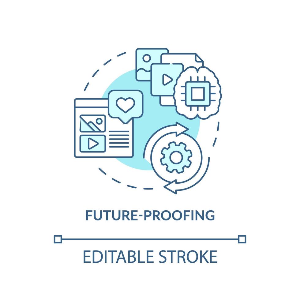 Future proofing turquoise concept icon. Digital first mindset importance abstract idea thin line illustration. Isolated outline drawing. Editable stroke. vector