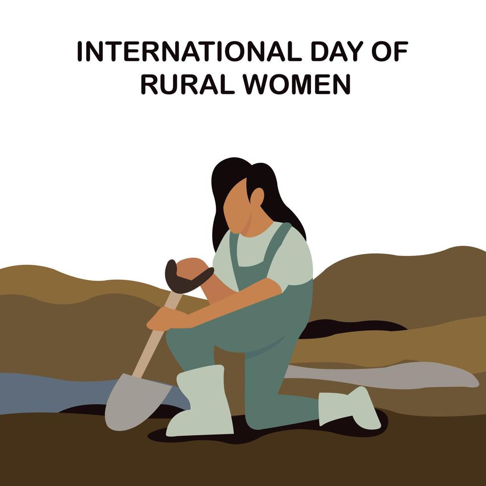 ilustración gráfica vectorial de una agricultora está cavando el suelo con una pala, perfecta para el día internacional, mujeres rurales, celebración, tarjeta de saludo, etc. vector