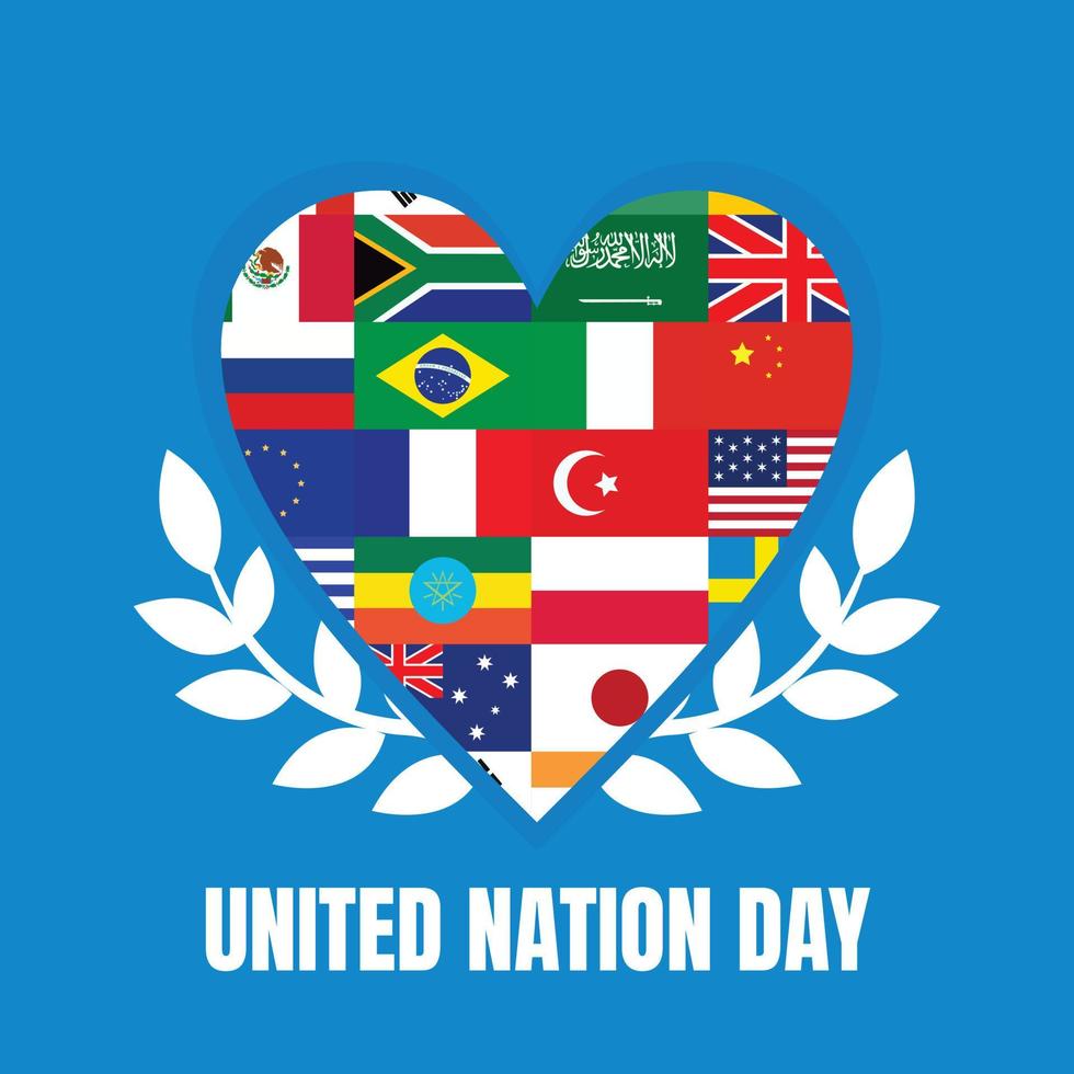 illustration vector graphic of flags all over the world countries in heart frame, perfect for international day, united nation day, celebrate, greeting card, etc.