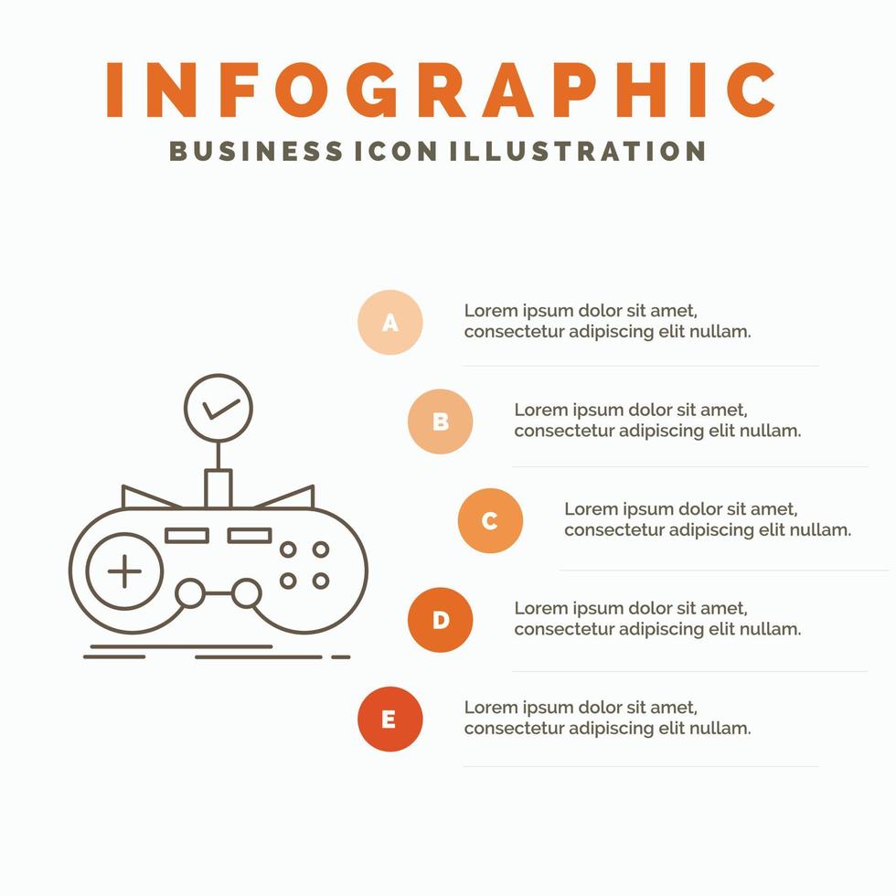 Check. controller. game. gamepad. gaming Infographics Template for Website and Presentation. Line Gray icon with Orange infographic style vector illustration