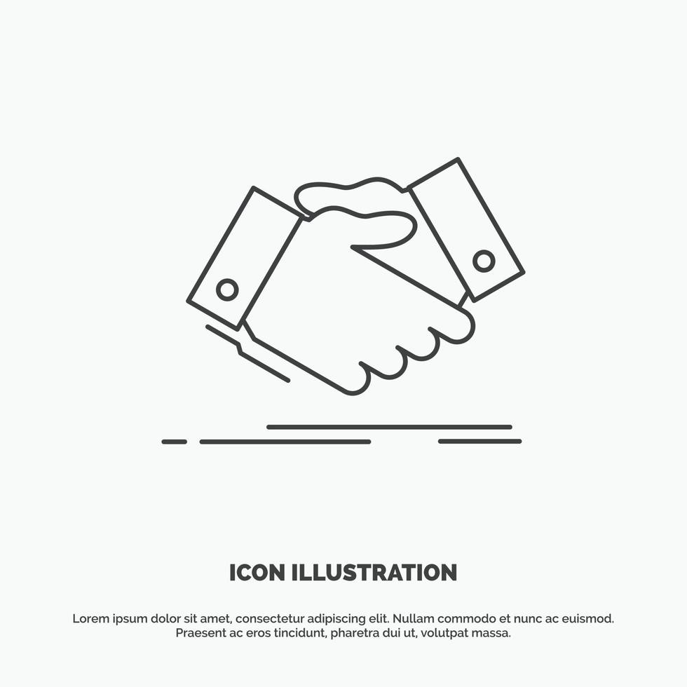 handshake. hand shake. shaking hand. Agreement. business Icon. Line vector gray symbol for UI and UX. website or mobile application