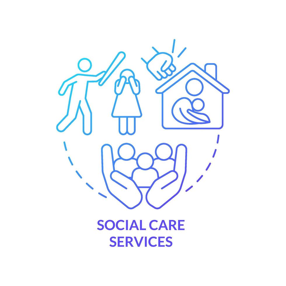 Social care services blue gradient concept icon. Vulnerable groups support. Social protection abstract idea thin line illustration. Isolated outline drawing. vector