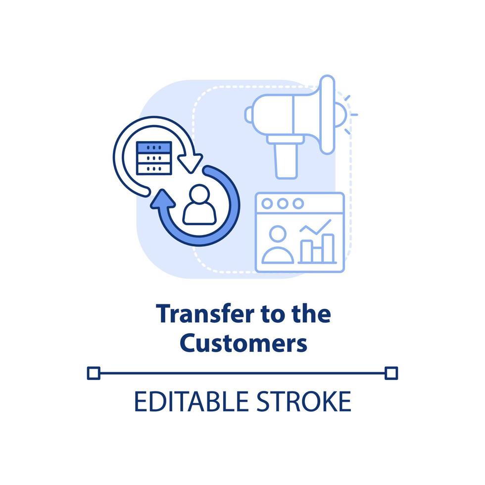 Transfer to customers light blue concept icon. Marketing channel abstract idea thin line illustration. Future purchases. Isolated outline drawing. Editable stroke. vector