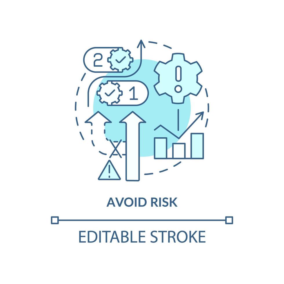 Avoid risk turquoise concept icon. Risk management step abstract idea thin line illustration. Choose least risky options. Isolated outline drawing. Editable stroke. vector