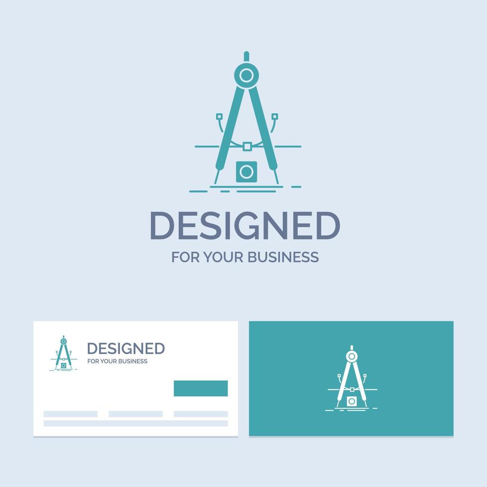 Design. measure. product. refinement. Development Business Logo Glyph Icon Symbol for your business. Turquoise Business Cards with Brand logo template. vector