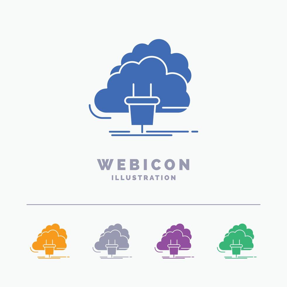 Cloud. connection. energy. network. power 5 Color Glyph Web Icon Template isolated on white. Vector illustration