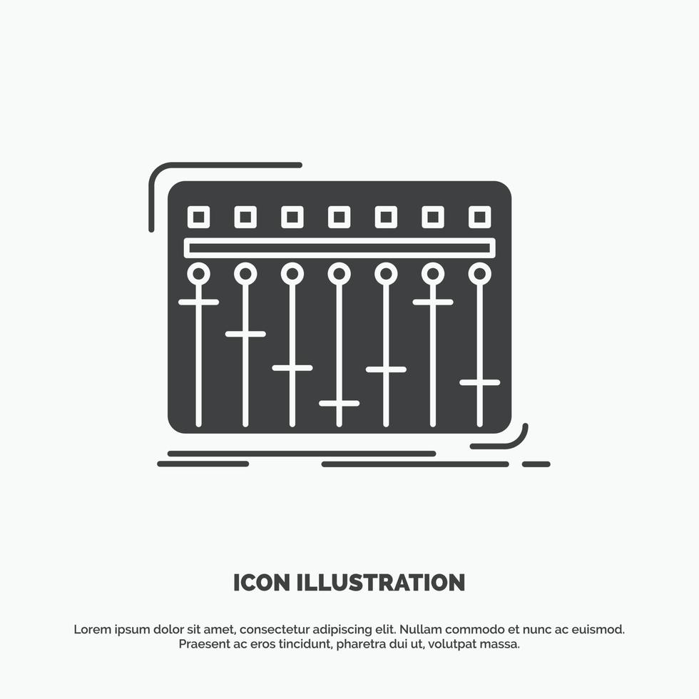 consola. DJ. mezclador. música. icono de estudio. símbolo gris vectorial de glifo para ui y ux. sitio web o aplicación móvil vector