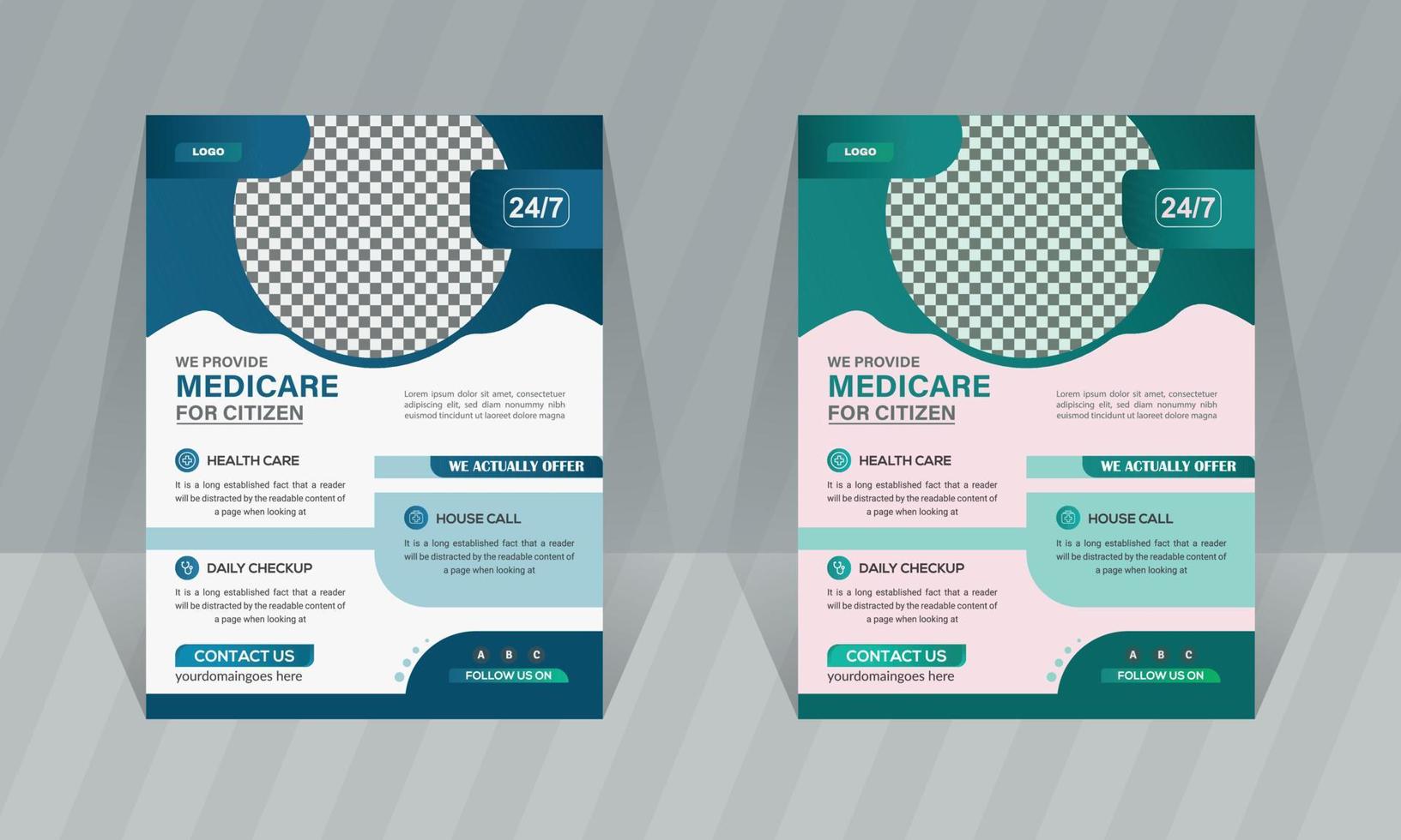 Professional medical healthcare service flyer design template pharmacy brochure cover layout dental clinic presentation a4 size vector poster