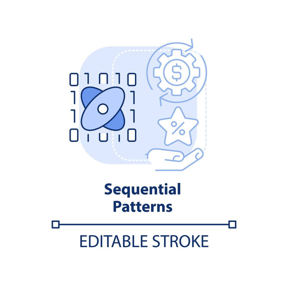 Sequential patterns light blue concept icon. Data mining technique abstract idea thin line illustration. Analysis. Isolated outline drawing. Editable stroke. vector