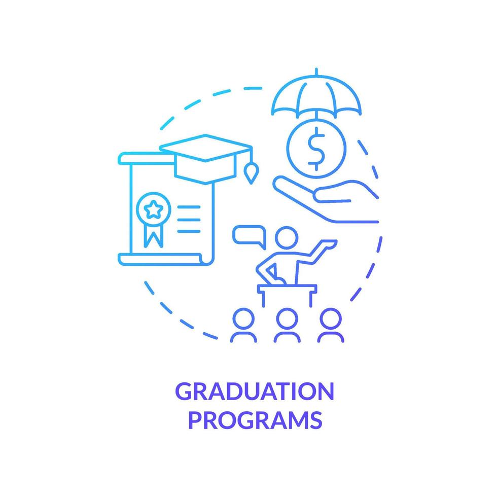 Graduation programs blue gradient concept icon. Training and coaching. Social assistance support abstract idea thin line illustration. Isolated outline drawing. vector