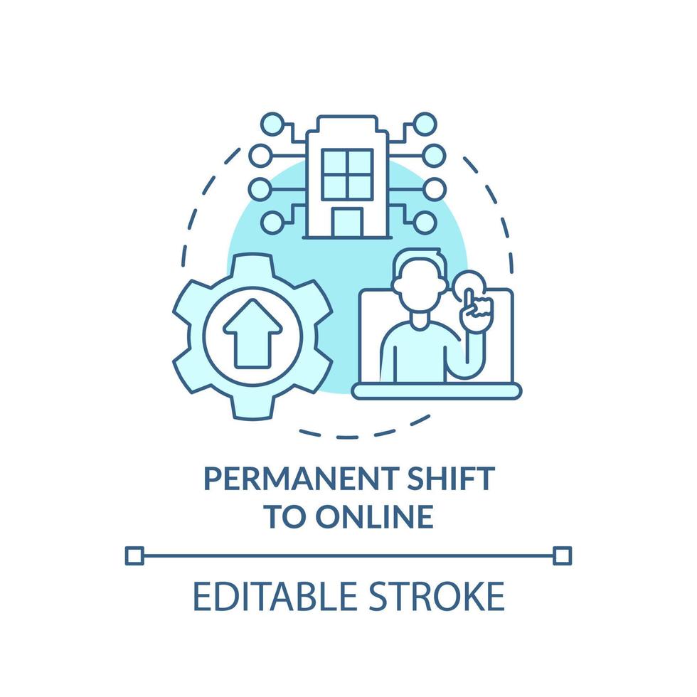 Permanent shift to online turquoise concept icon. Digital first mindset is essential abstract idea thin line illustration. Isolated outline drawing. Editable stroke. vector