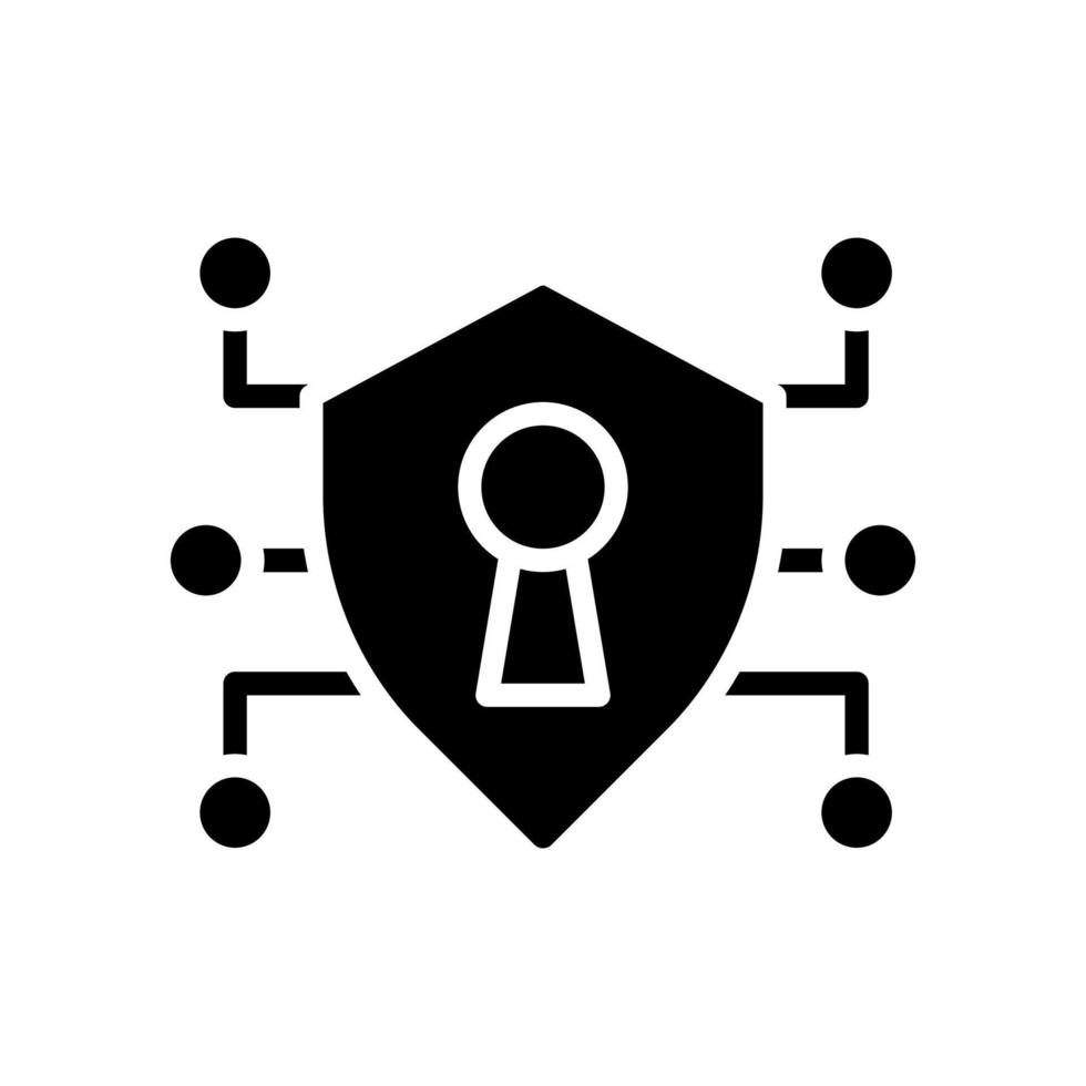 Secure data black glyph icon. Protecting personal information from malicious threats. Cybersecurity. Silhouette symbol on white space. Solid pictogram. Vector isolated illustration