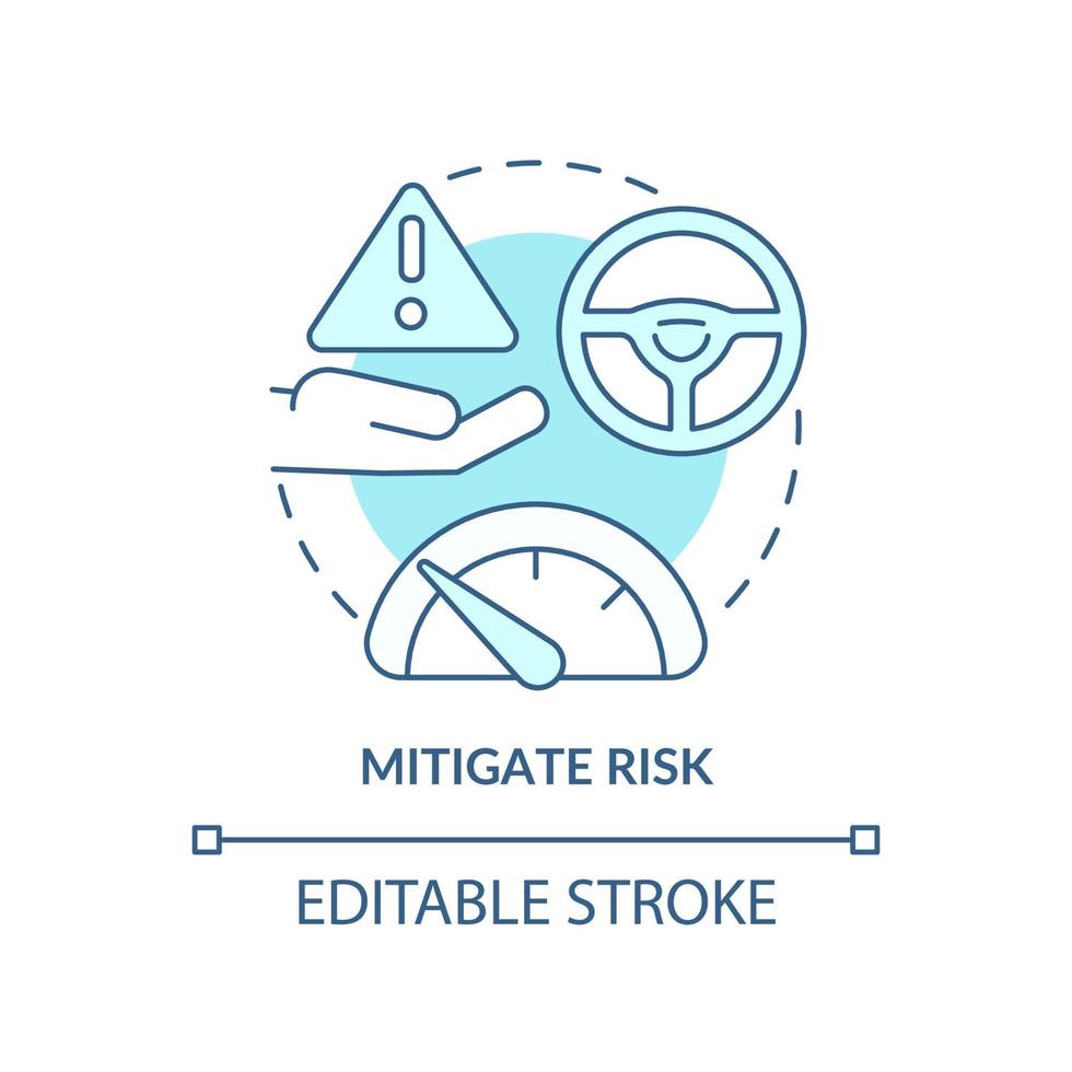Mitigate risk turquoise concept icon. Risk management step abstract idea thin line illustration. Business operations. Isolated outline drawing. Editable stroke. vector