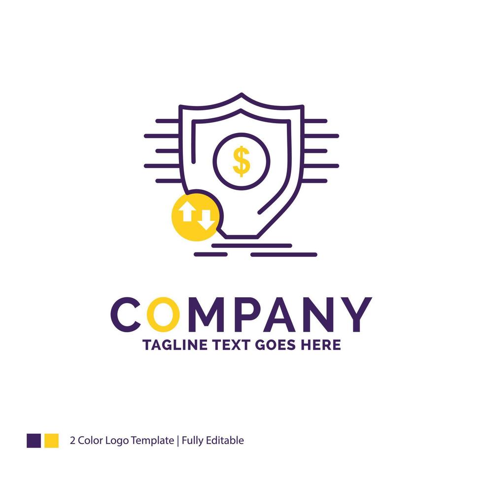 Company Name Logo Design For Finance. financial. money. secure. security. Purple and yellow Brand Name Design with place for Tagline. Creative Logo template for Small and Large Business. vector