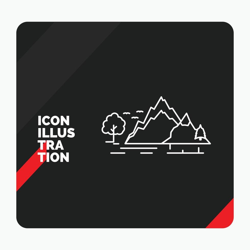 Red and Black Creative presentation Background for hill. landscape. nature. mountain. tree Line Icon vector