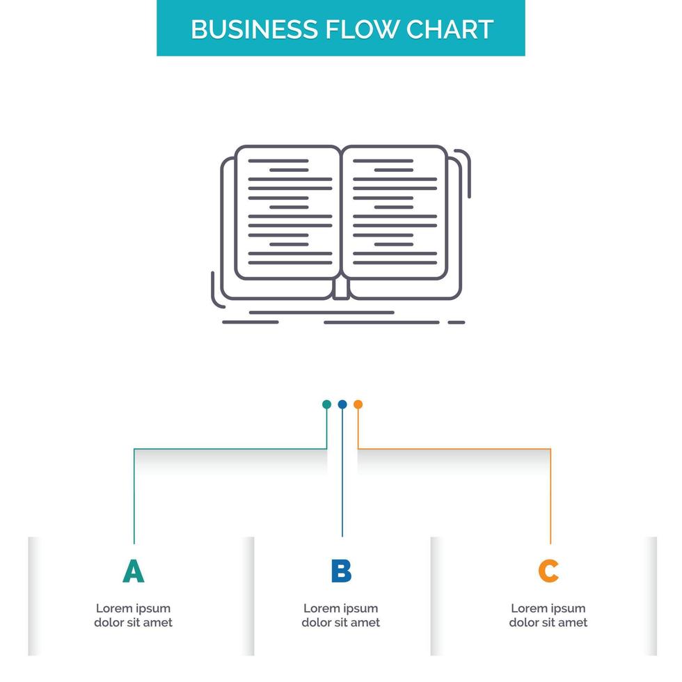 book. education. lesson. study Business Flow Chart Design with 3 Steps. Line Icon For Presentation Background Template Place for text vector