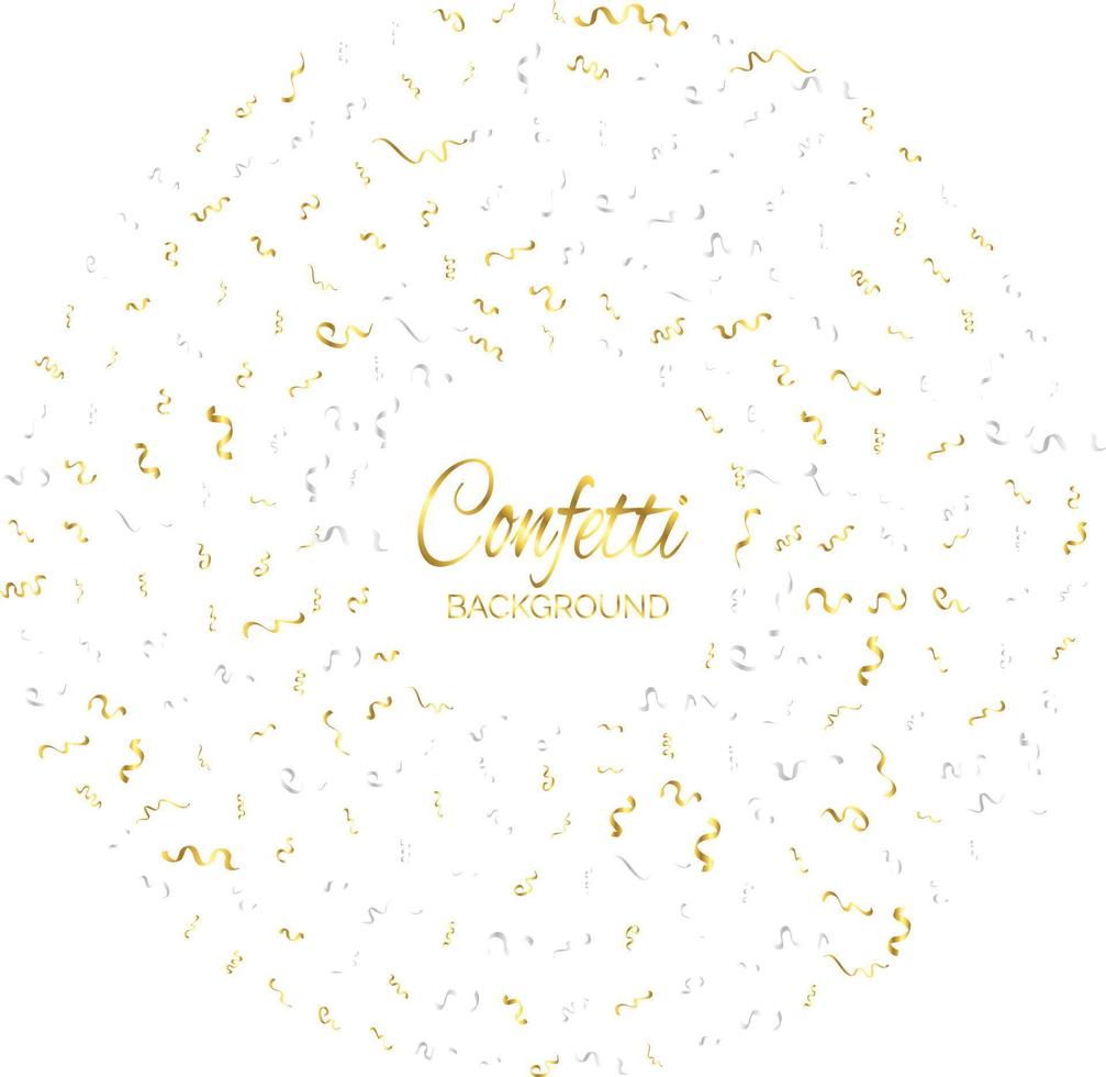 Golden Confetti And Streamer Ribbon Falling On Transparent Background. Vector