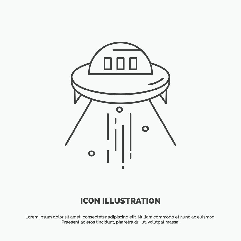 astronave. espacio. Embarcacion. cohete. icono alienígena. símbolo gris vectorial de línea para ui y ux. sitio web o aplicación móvil vector