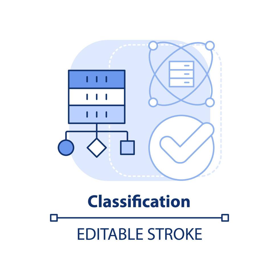 Classification light blue concept icon. Data mining method abstract idea thin line illustration. Categorize applications. Isolated outline drawing. Editable stroke. vector