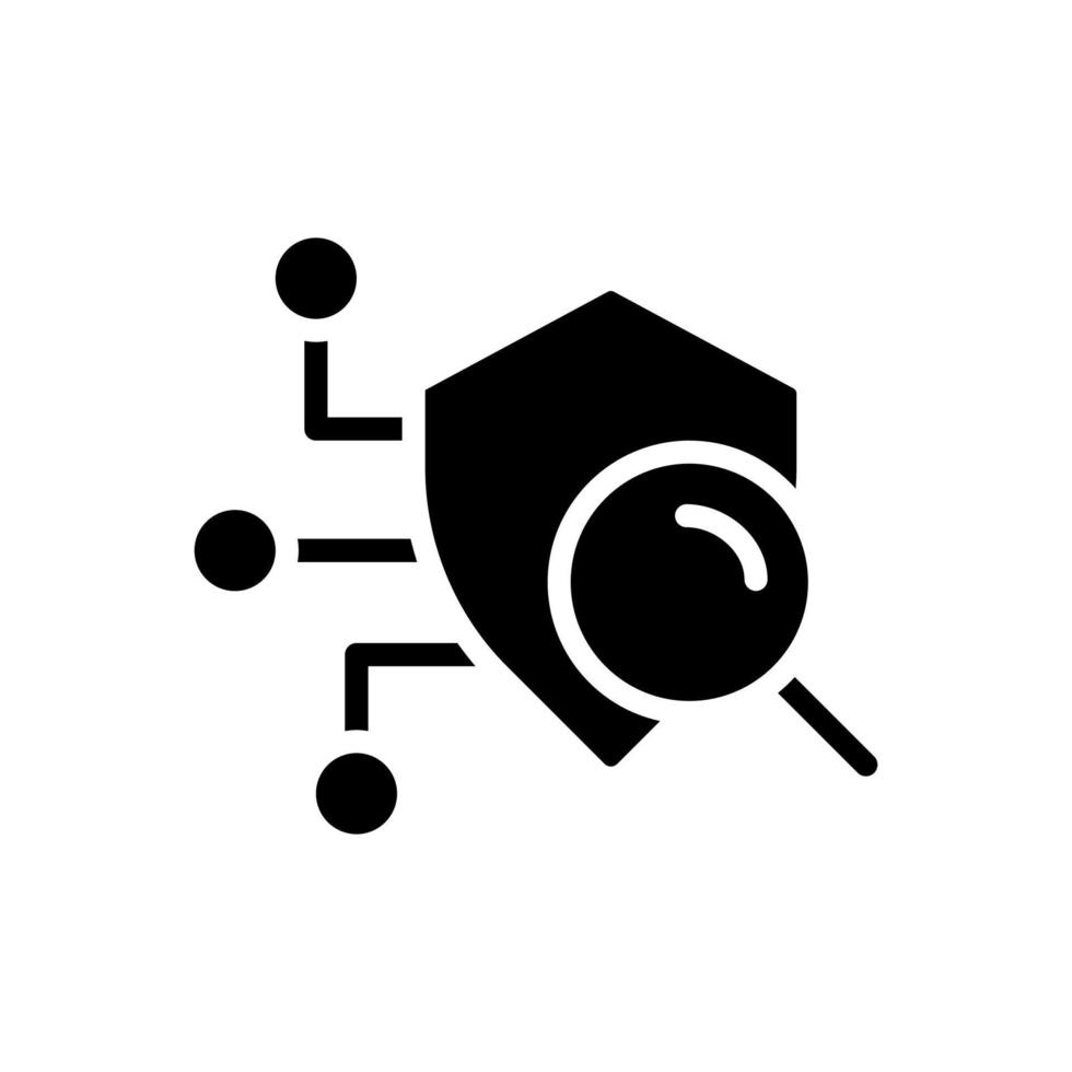 Security scan black glyph icon. Detecting system weaknesses. Searching system vulnerabilities and defects. Silhouette symbol on white space. Solid pictogram. Vector isolated illustration