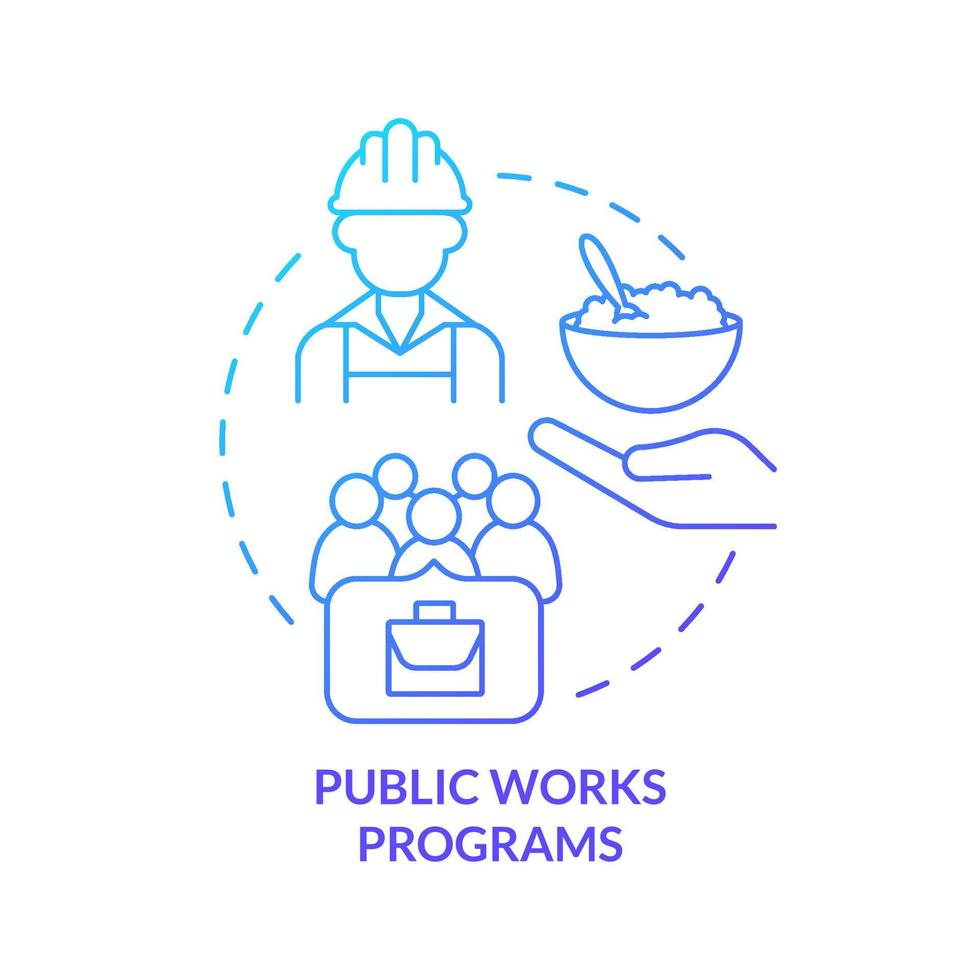 Public works programs blue gradient concept icon. Workplaces creation. Social assistance and support abstract idea thin line illustration. Isolated outline drawing. vector