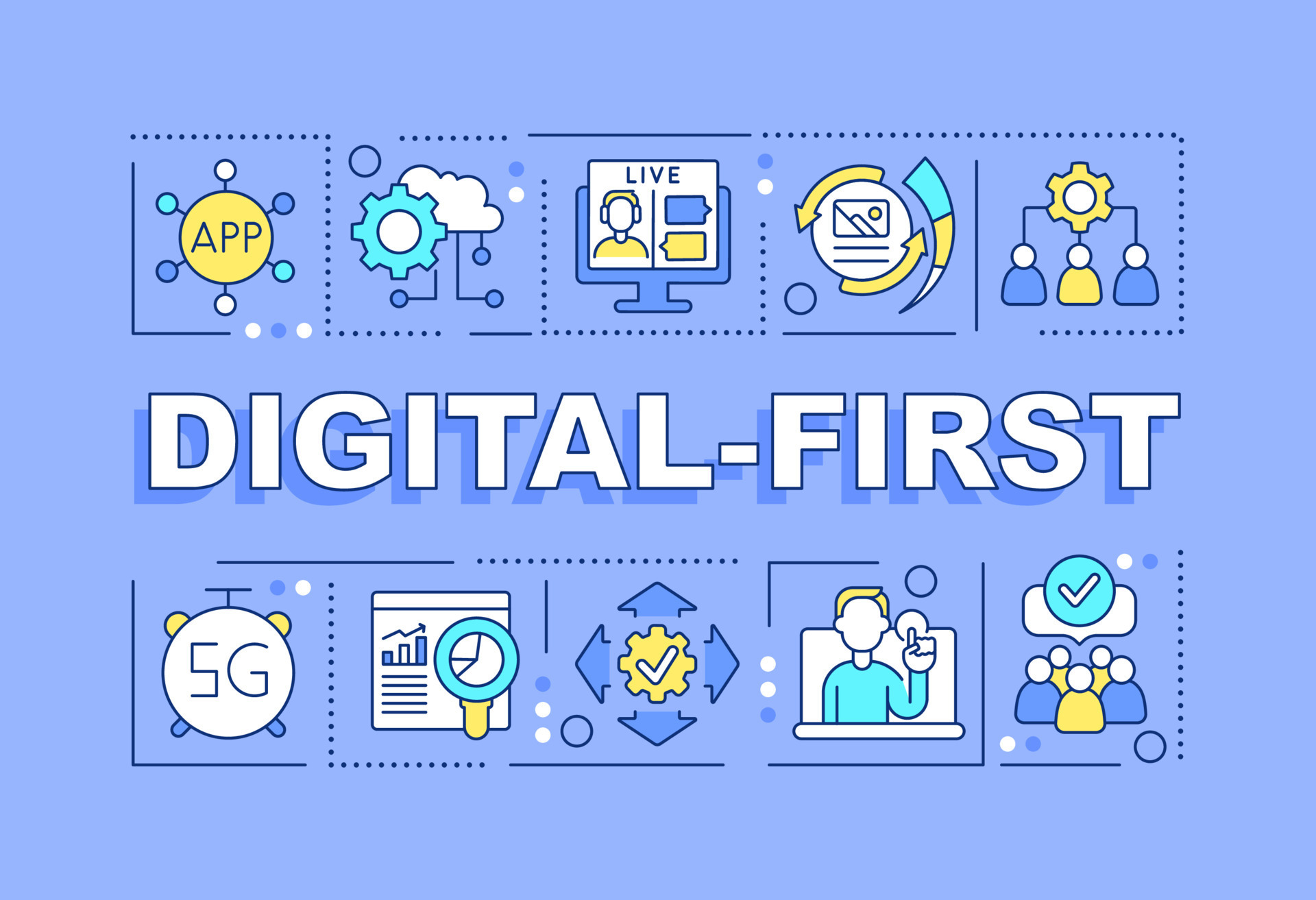 Digital first word concepts blue banner. Business and marketing