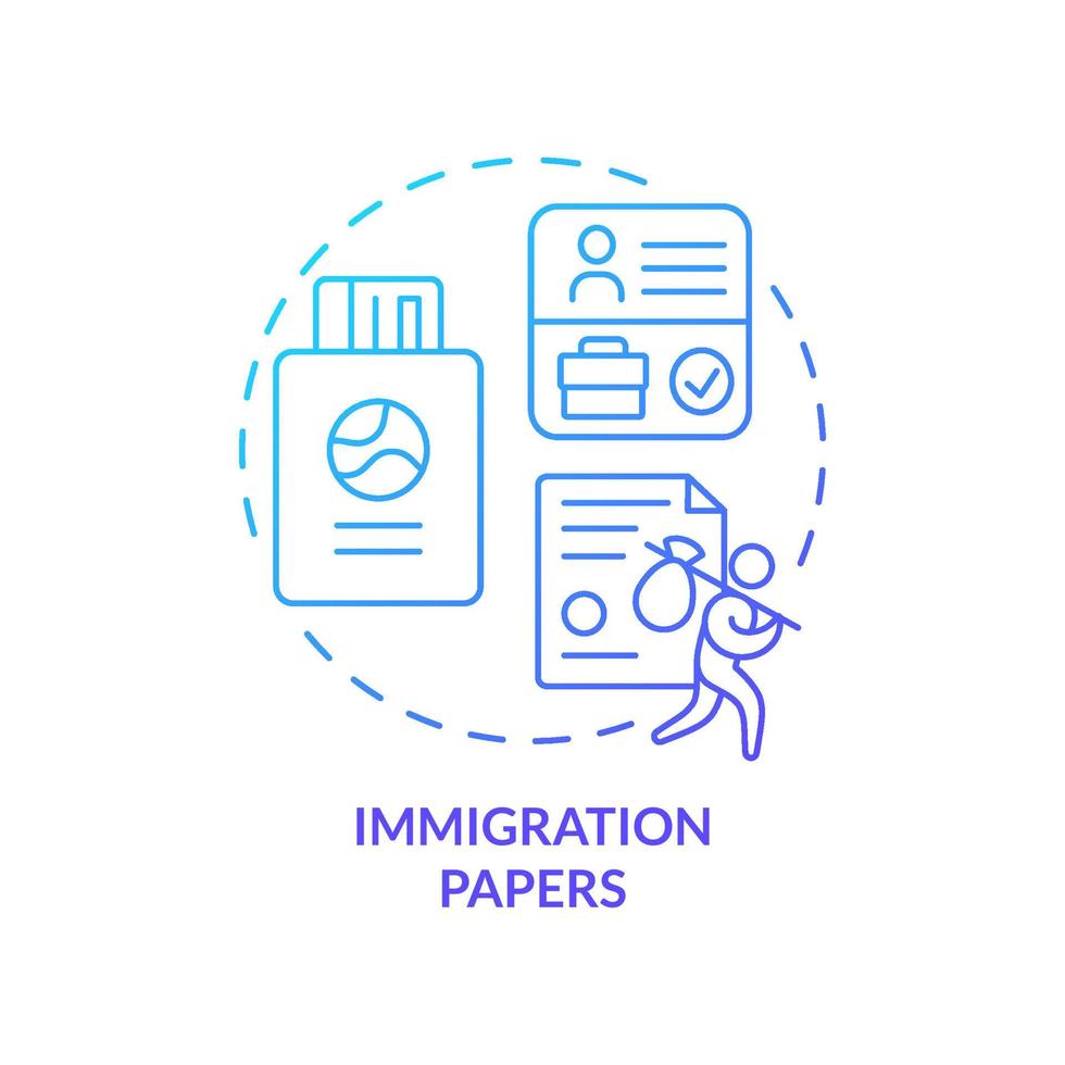 Immigration papers blue gradient concept icon. Visa permit. Immigration status. Application abstract idea thin line illustration. Isolated outline drawing. vector