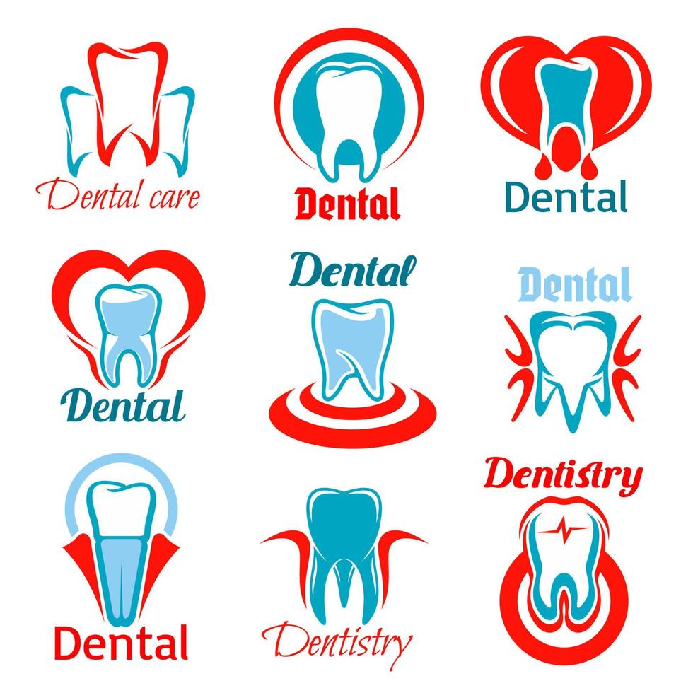 Dentistry and stomatology tooth vector icons set