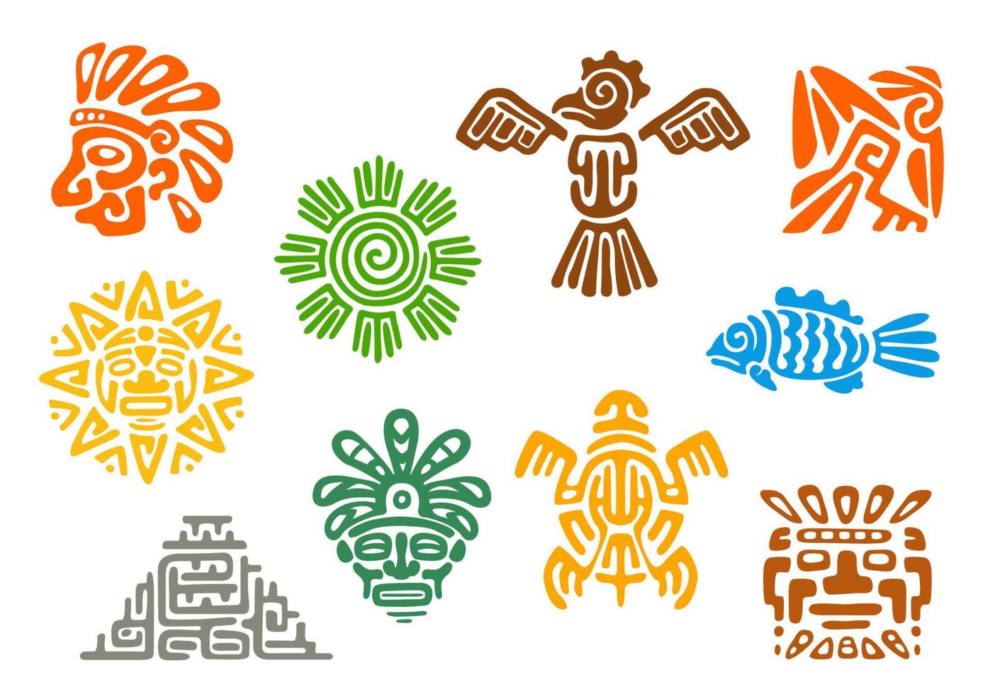 tótems aztecas mayas, símbolos tribales incas mexicanos vector