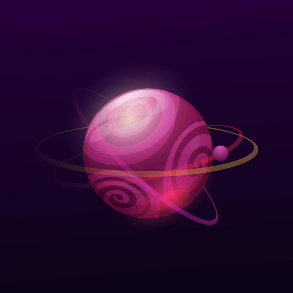 Space violet planet with circles and spiral rings vector