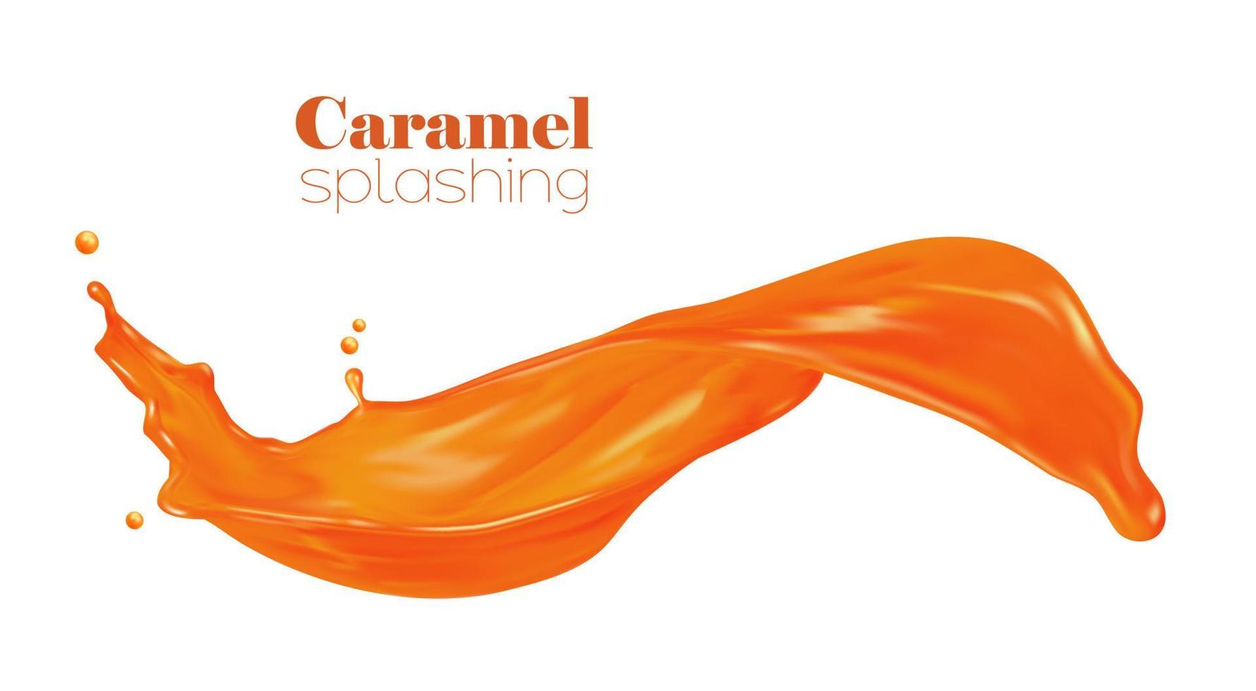 Caramel sauce, syrup wave splash with drops vector