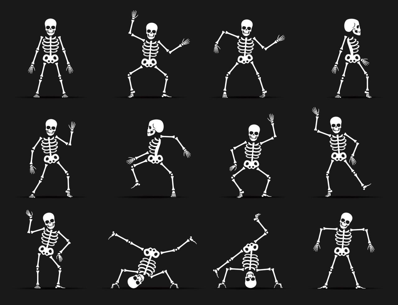 conjunto de vector de sprite de juego animado de baile de esqueleto