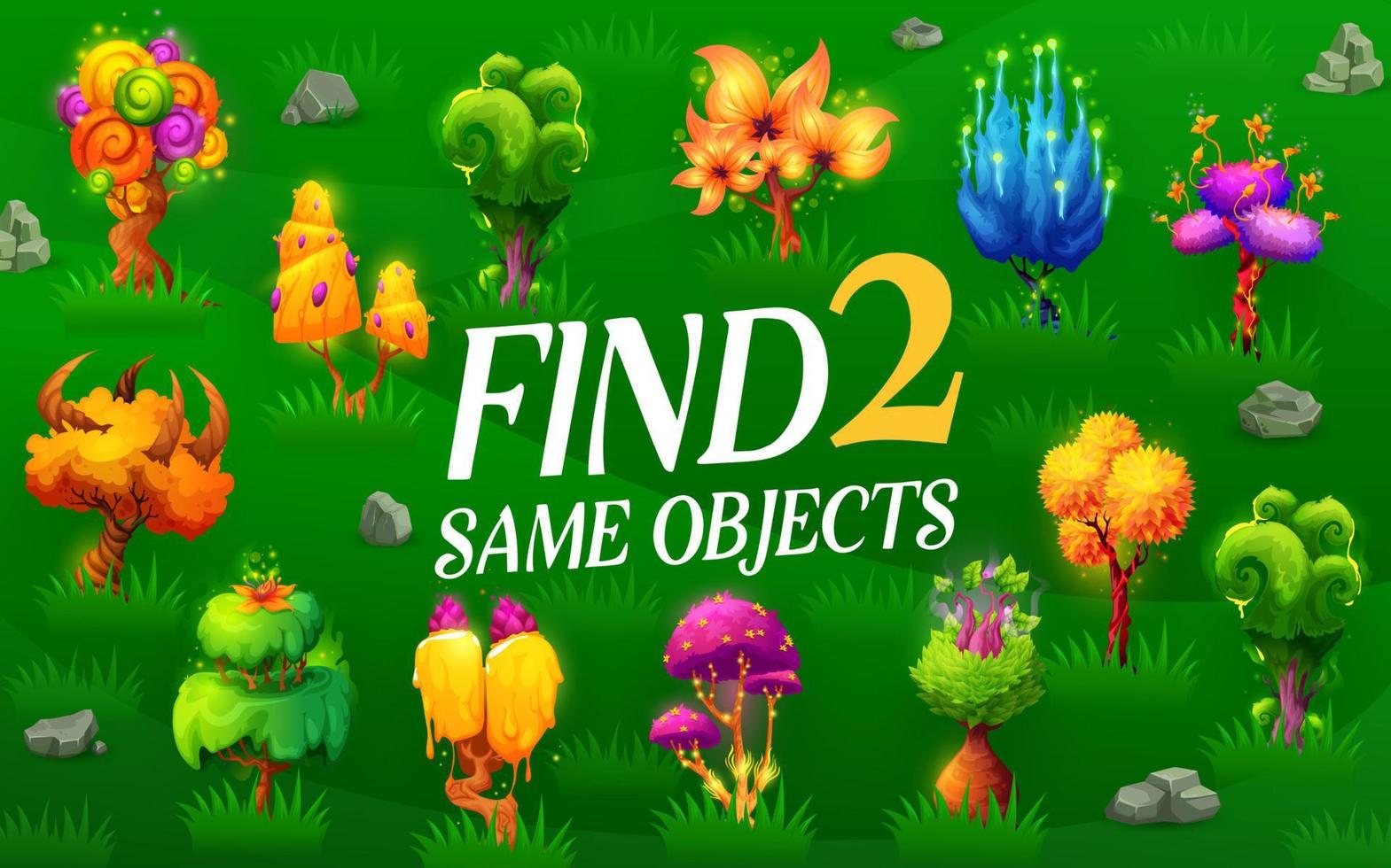 Find two same fantasy magic trees game worksheet vector