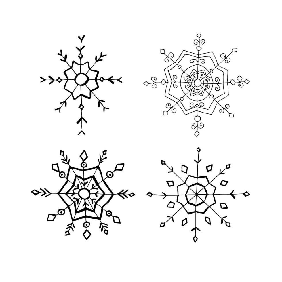 Set of doodle Christmas snowflake isolated on white. Vector illustration. EPS10