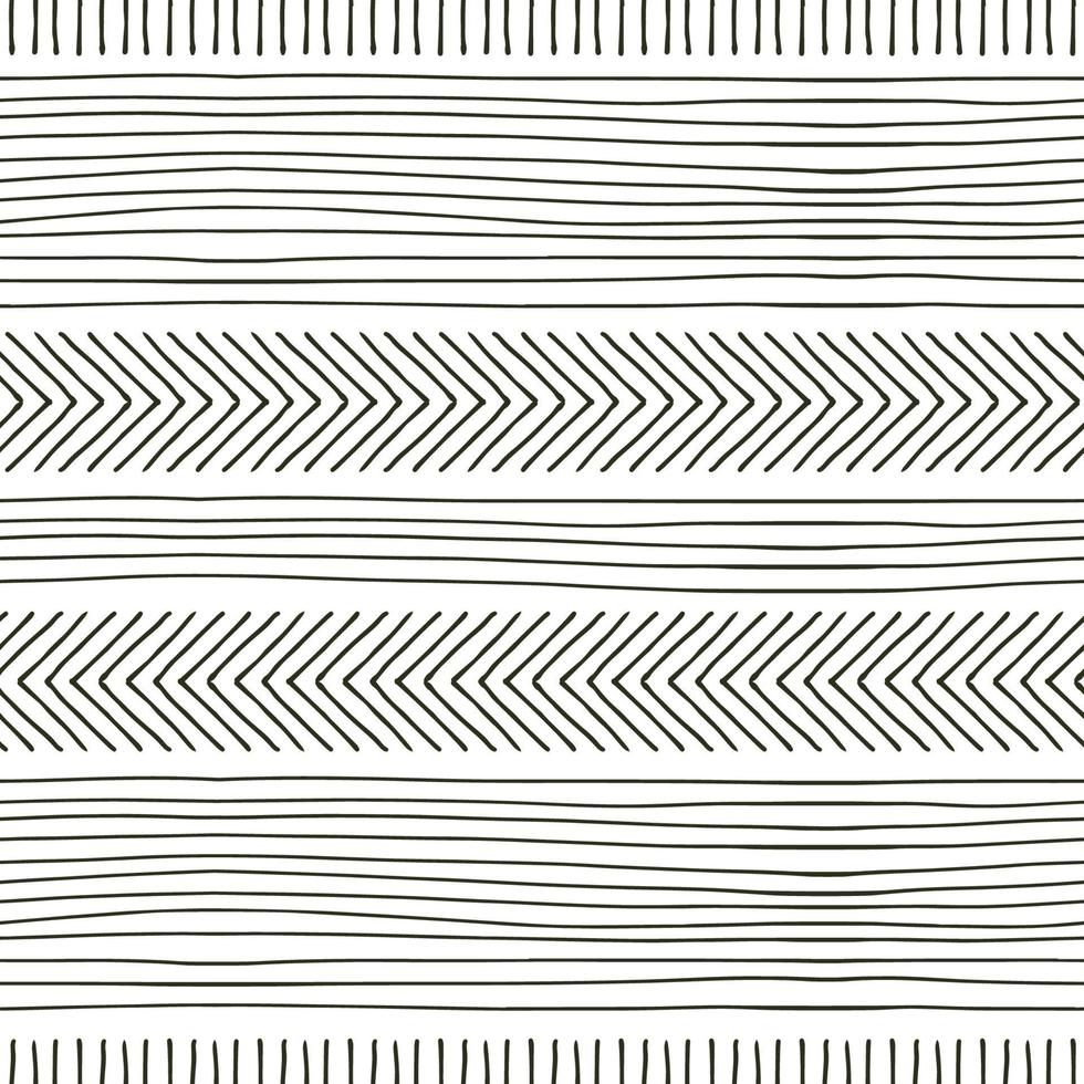 Hand drawn vector seamless pattern of lines and stripes black and white. Abstract doodle background, backdrop textile design