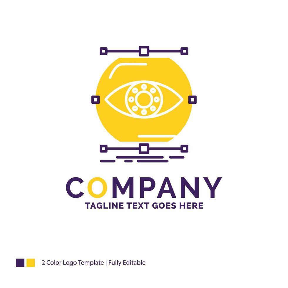 Company Name Logo Design For visualize. conception. monitoring. monitoring. vision. Purple and yellow Brand Name Design with place for Tagline. Creative Logo template for Small and Large Business. vector